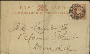 A postcard addressed to A. C. Lamb from the Aberdeen
bookseller, A. Brown & Co., detailing two books, which might have been of interest to the collector, 
for two shillings (10p) post-free