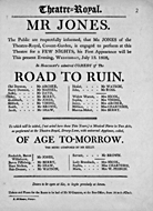 Playbill advertising a performance of The Road to Ruin at the Theatre Royal, Edinburgh :click to view larger image