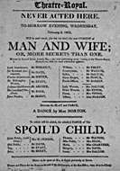 Playbill advertising a performance of Man and Wife; or, More Secrets than One at the Theatre Royal, Edinburgh :click to view larger image