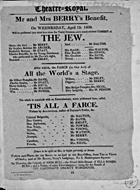 Playbill advertising a performance of The Jew at the Theatre Royal, Edinburgh :click to view larger image