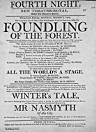 Playbill advertising a performance of The Foundling of the Forest at the Theatre Royal, Edinburgh :click to view larger image