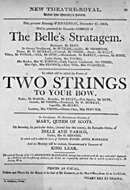 Playbill advertising a performance of Belle's Stratagem at the Theatre Royal, Edinburgh :click to view larger image