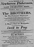 Playbill advertising a performance of The Brothers; or, The Fortunate Shipwreck at the Theatre Royal, Edinburgh :click to view larger image