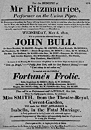 Playbill advertising a performance of John Bull at the Theatre Royal, Edinburgh :click to view larger image