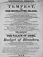 Playbill advertising a performance of The Tempest; or, The Enchanted Island at the Theatre Royal, Edinburgh :click to view larger image