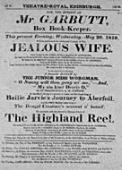 Playbill advertising a performance of The Jealous Wife at the Theatre Royal, Edinburgh :click to view larger image