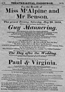 Playbill advertising a performance of Guy Mannering at the Theatre Royal, Edinburgh :click to view larger image