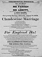 Playbill advertising a performance of The Clandestine Marriage at the Theatre Royal, Edinburgh :click to view larger image