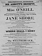 Playbill advertising a performance of Jane Shore at the Theatre Royal, Edinburgh :click to view larger image