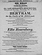 Playbill advertising a performance of Bertram; or, The Castle of St Aldobrand at the Theatre Royal, Edinburgh :click to view larger image