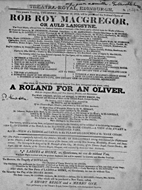 Playbill advertising a performance of Rob Roy MacGregor; or, Auld Lang Syne at the Theatre Royal, Edinburgh :click to view larger image