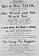 Playbill advertising a performance of She Wou'd and She Wou'd Not at the Theatre Royal, Edinburgh :click to view larger image