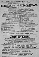 Playbill advertising a performance of The Heart of Mid-Lothian; or, The Lily of St Leonard's at the Theatre Royal, Edinburgh :click to view larger image
