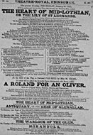 Playbill advertising a performance of The Heart of Mid-Lothian; or, The Lily of St Leonard's at the Theatre Royal, Edinburgh :click to view larger image
