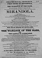 Playbill advertising a performance of Mirandola at the Theatre Royal, Edinburgh :click to view larger image