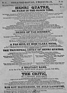 Playbill advertising a performance of Henri Quatre; or, Paris in the Golden Time at the Theatre Royal, Edinburgh :click to view larger image