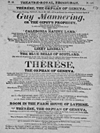 Playbill advertising a performance of Guy Mannering; or, The Gipsy's Prophecy at the Theatre Royal, Edinburgh :click to view larger image