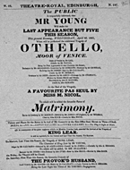 Playbill advertising a performance of Othello at the Theatre Royal, Edinburgh :click to view larger image