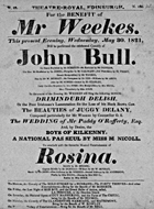 Playbill advertising a performance of John Bull at the Theatre Royal, Edinburgh :click to view larger image