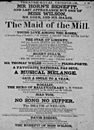 Playbill advertising a performance of The Maid of the Mill at the Theatre Royal, Edinburgh :click to view larger image