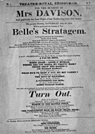 Playbill advertising a performance of Belle's Stratagem at the Theatre Royal, Edinburgh :click to view larger image