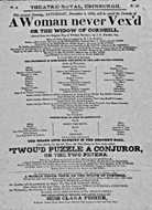 Playbill advertising a performance of A Woman Never Vex'd; or, The Widow of Cornhill at the Theatre Royal, Edinburgh :click to view larger image