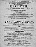 Playbill advertising a performance of Macbeth at the Theatre Royal, Edinburgh :click to view larger image