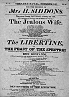 Playbill advertising a performance of The Jealous Wife at the Theatre Royal, Edinburgh :click to view larger image