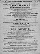 Playbill advertising a performance of Abon Hassan; or, The Arabian Nights Entertainments at the Theatre Royal, Edinburgh :click to view larger image