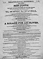 Playbill advertising a performance of The School for Scandal at the Theatre Royal, Edinburgh :click to view larger image