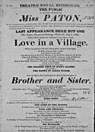 Playbill advertising a performance of Love in a Village at the Theatre Royal, Edinburgh :click to view larger image