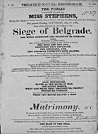 Playbill advertising a performance of Siege of Belgrade at the Theatre Royal, Edinburgh :click to view larger image