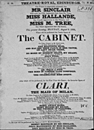 Playbill advertising a performance of The Cabinet at the Theatre Royal, Edinburgh :click to view larger image