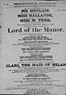 Playbill advertising a performance of Lord of the Manor at the Theatre Royal, Edinburgh :click to view larger image