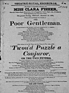 Playbill advertising a performance of Poor Gentleman at the Theatre Royal, Edinburgh :click to view larger image