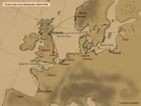 Map showing Edinburgh and trade destinations to Europe
