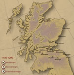 Map of all burghs in Scotland, 1100-1290