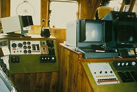  Wheelhouse of 'Ocean Quest' showing electronic equipment, taken in 1992 