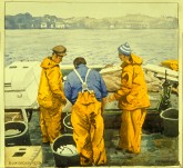 Fishermen on boat near Montrose, painting by Peter Anson