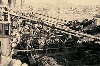 Steam drifter crews setting up nets, 1938