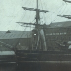 Whaling vessel at Aberdeen Harbour, 1898, detail showing whaleboats