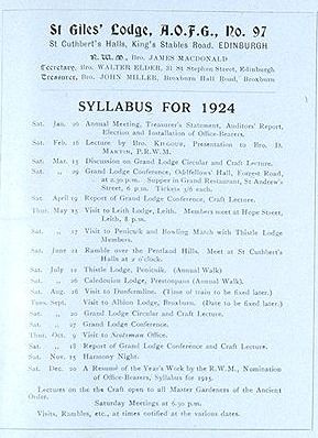 Syllabus, Ancient Order of Free Gardeners, St. Giles' Lodge, No. 97 