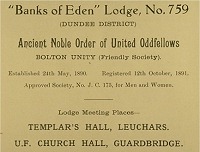  Advertisement for Banks of Eden Lodge Ancient and Noble Order of United Oddfellows 