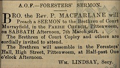  Advertisement for a sermon organised by Court Murrayfield Ancient Order of Foresters 
