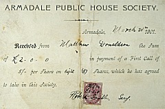  Share certificate of Armadale Public House Society 